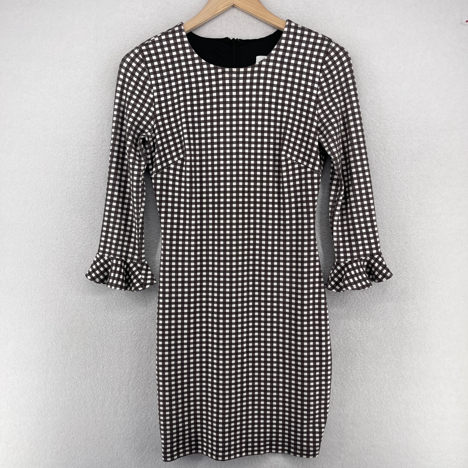 Bailey 44 Dress S Gingham Ponte Friends With Benefits Ruffle Cuff Gray Usa